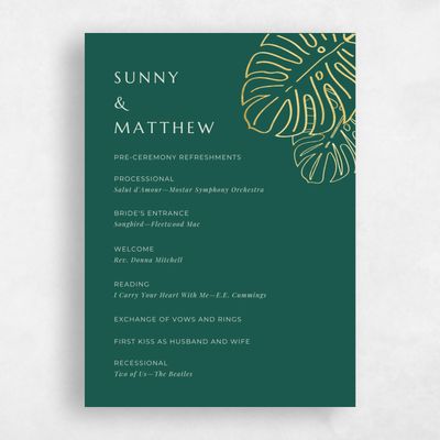 Emerald, Green Wedding Program - Morelos Foil