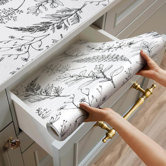 Quttisay Shelf Liner for Kitchen Cabinets,Non Adhesive Cabinet Liner,Non-Slip Drawer Liner,Waterproof Shelf Liner Easy to Clean Strong Grip Liner for Cabinets,Drawers,Cupboard，(Floral 12 in x 10FT)