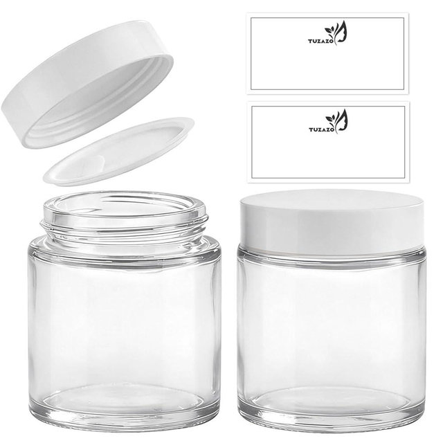 4 oz Glass Jars with Lids & Inner Liners, 2 Pack Small Glass Jars Thick Round Airtight Travel Containers for Cosmetics Cream Lotions Powders | Candle Making Jar
