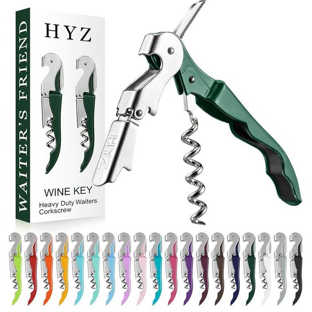 HYZ 2-Pack Wine Opener Waiter Corkscrew, Professional Wine Key for Servers, Bartender with Foil Cutter, Manual Wine Bottle Opener Double Hinged (Dark Green)