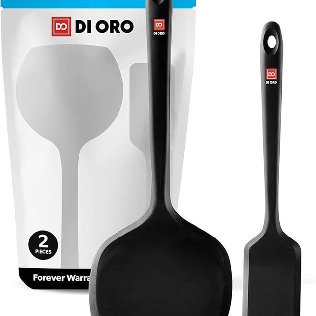 DI ORO Silicone Turner Spatula Set - Kitchen Spatulas for Nonstick Cookware - Cooking Utensils for Flipping Eggs & Pancakes - 600°F Heat-Resistant BPA Free Turners - Dishwasher Safe (2pc, Black)