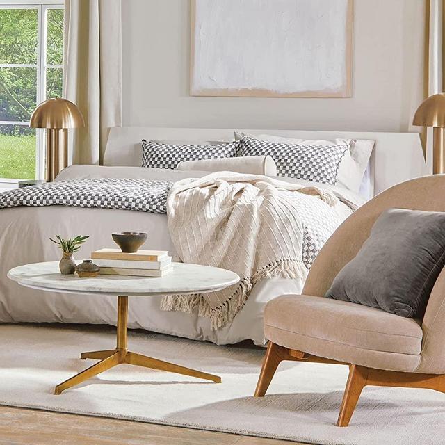 Nate Home by Nate Berkus Drawn Squares Decorative Cotton Quilt Set, Coverlet Bedspread, Bedding from mDesign - King Size - Includes 1 Quilt/2 Pillow Shams - Charcoal/Parchment (Dk. Gray)