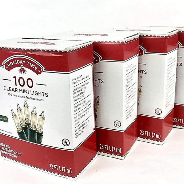 Holiday Time Bundle 4 Pack 100 Clear Mini Light - 23 feet Green Wire, 92 feet Total