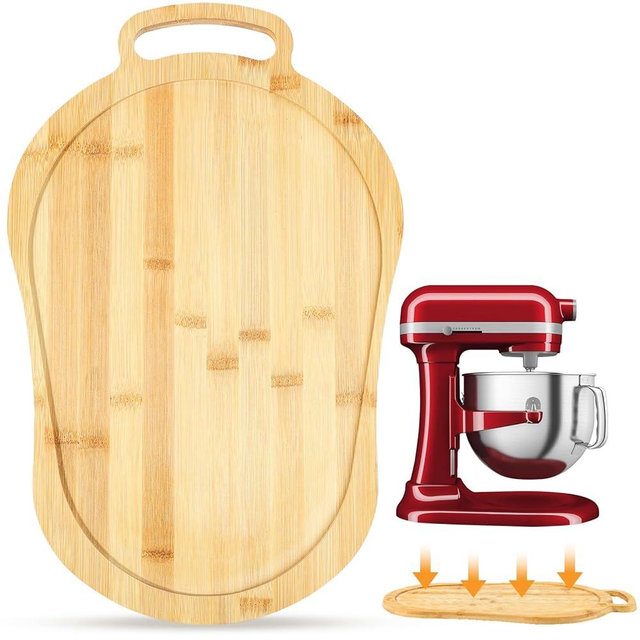 Ottkids Mixer Slider Mat Compatible With KitchenAid 5-8 Qt Bowl Lift Mixer,Bamboo Appliance Sliding Mat,Kitchen Countertop Storage Accessories Mixer Moving Tray Attachments,with Handle