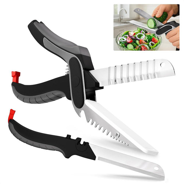 Cutting Board Scissors 7-in-1 – Kitchen Shears Heavy Duty with Built-In Mini Board, Ribbed & Flat Blades, Spring-Assist & Safety Lock – Dishwasher-Safe Meat Scissors for Fruit, Veggies & Meat Prep