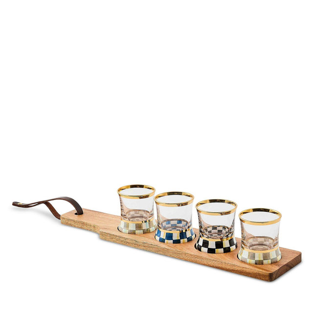 MacKenzie-Childs Assorted Check Shot Glass and Flight Board Set - Exclusive