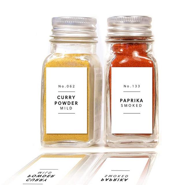 Lovable Labels Farmhouse Spice Jar Labels - Minimalist 184 Preprinted + 8 Blank Write-on Stickers Dishwasher Save & Waterproof Great for Spices and Seasonings Set to Organize Your Spice Rack