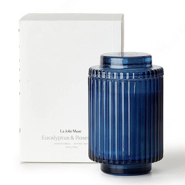 LA JOLIE MUSE Eucalyptus & Rosemary Scented Candle, Natural Wax, Aromatherapy Candle for Relaxation, 80 Hours Long Burning, Glass Jar for Gift and Home Decor