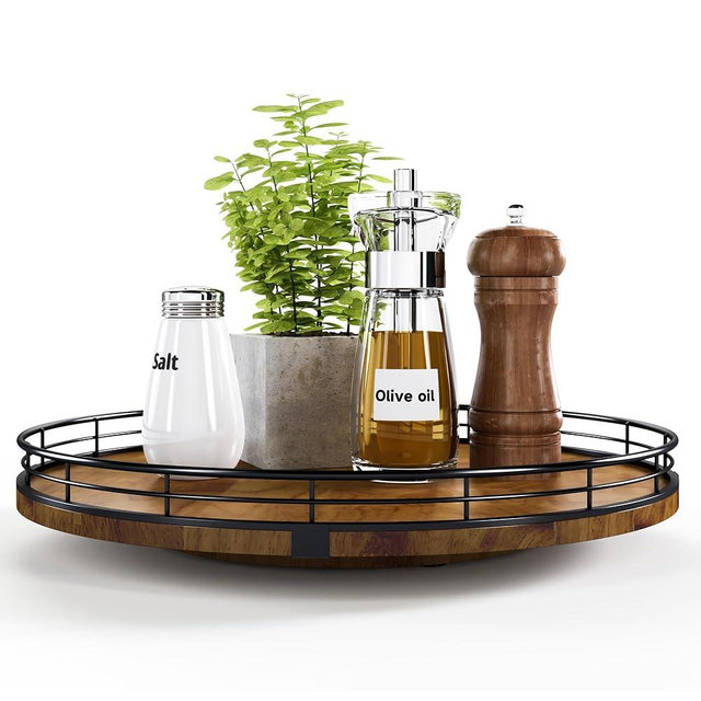 Farmhouse Oak 13" Lazy Susan Turntable Organizer for Cabinet, Round Wooden Lazy Susan Organization and Storage for Dining Table, Pantry, Kitchen, Countertop, Cupboard,Home Decor, Walnut Wood