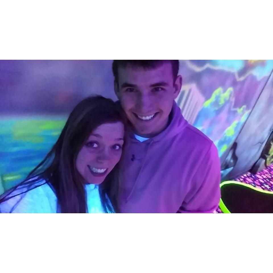 Taylor and Nathan mini golfing at Lost Temples Mini Golf Course in Blue Harbor. February 25, 2016