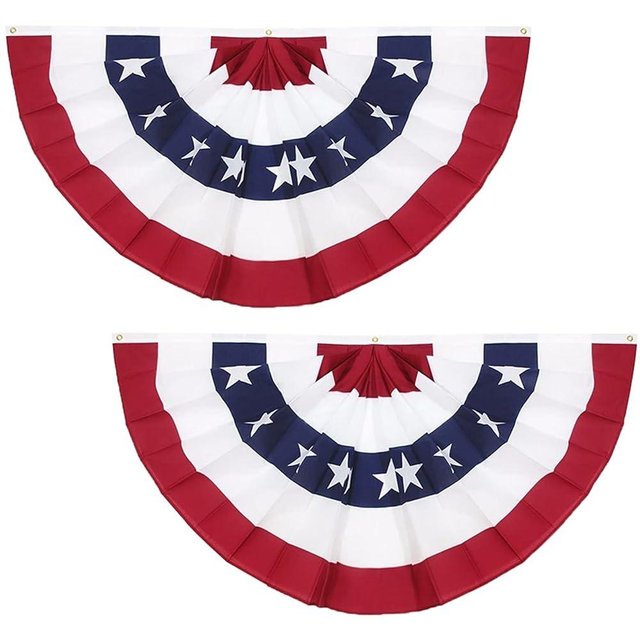 3 x 6 Ft American Pleated Fan Flag, USA Patriotic Half Fan Bunting Flag, 4th of July Decorations Flags (Set of 2)