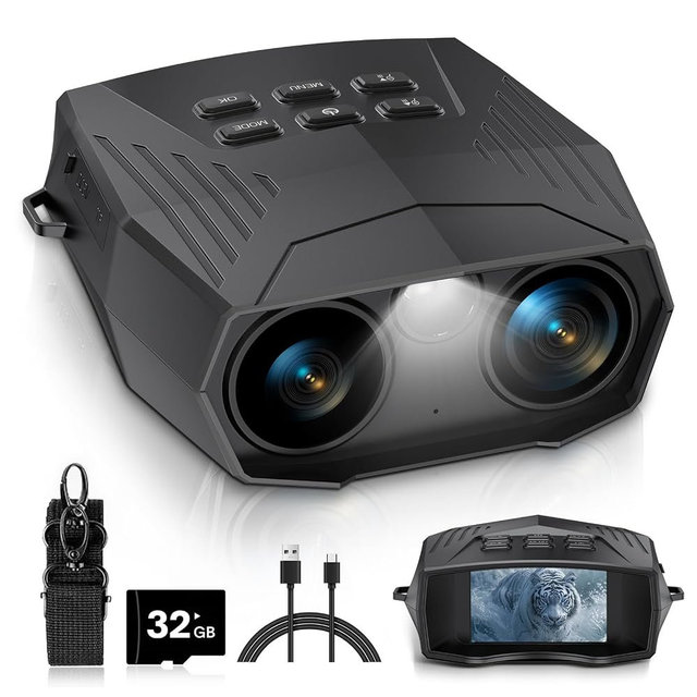 Night Vision Goggles, Night Vision Binoculars for Adults, 5000mAh Rechargeable Infrared Binoculars with 3'' Large Screen, 10X Digital Zoom External Flashlight for Camping