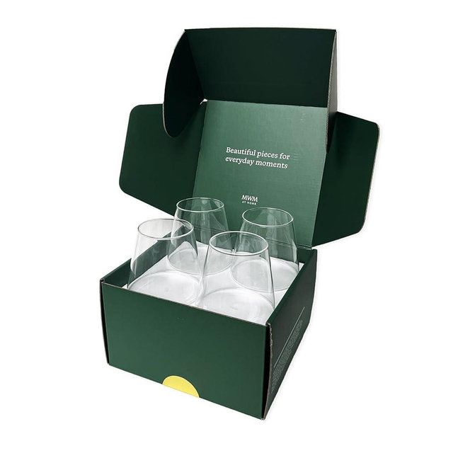 MWM at Home The Everyday Cup, Set of 4 - Versatile Crystal-Clear Glass Cups Made for Special Drinks, Juices, Water and More - Sustainably Produced and Packaged