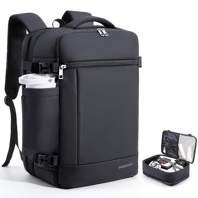 SHOWKOO Travel Backpack For Man Women, Airline Approved Carry On Laptop Backpack For Business, 40L Expandable Large Capacity Backpack, Black