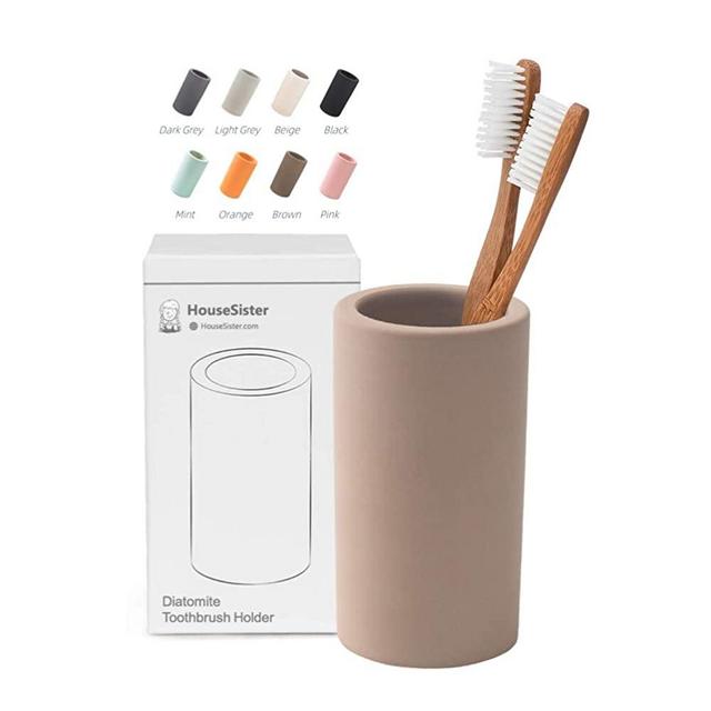 HouseSister Organic Diatomite Toothbrush Toothpaste Makeup Brushes Razors Holder Bathroom Countertop Organizer Stand Cup Organizer (Brown)