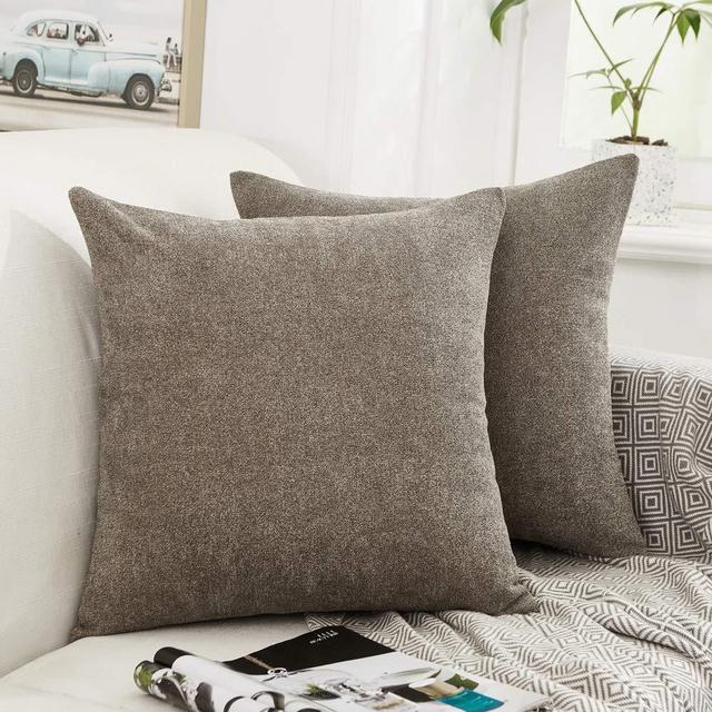 MERNETTE Pack of 2, Thick Chenille Decorative Square Throw Pillow Cover Cushion Covers Pillowcase, Home Decor Decorations for Sofa Couch Bed Chair 18x18 Inch/45x45 cm (Olive)