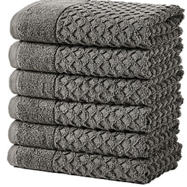 Linery Cotton Quick-Dry Textured 6 Pc Hand Towels - Dark Grey