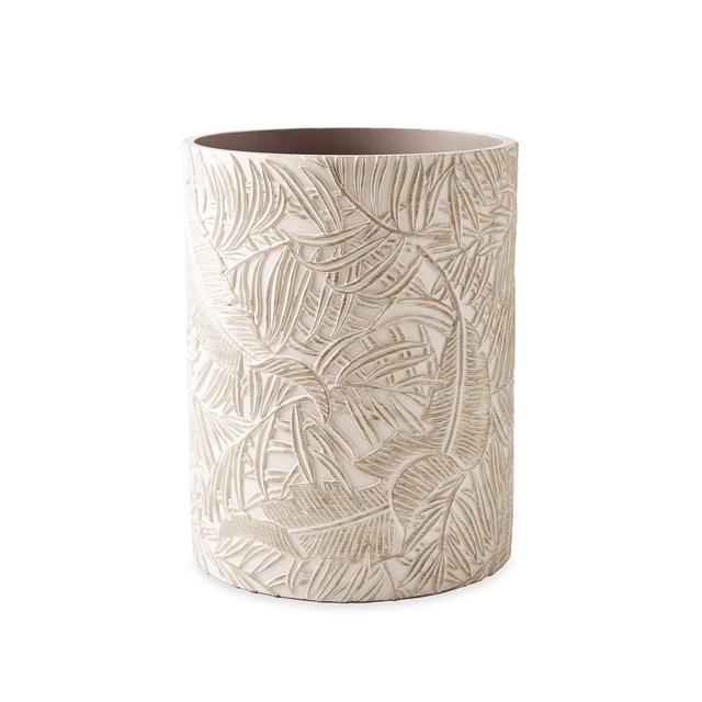 Destinations Palm Wood Waste Paper Basket, Wastebasket, Ivory