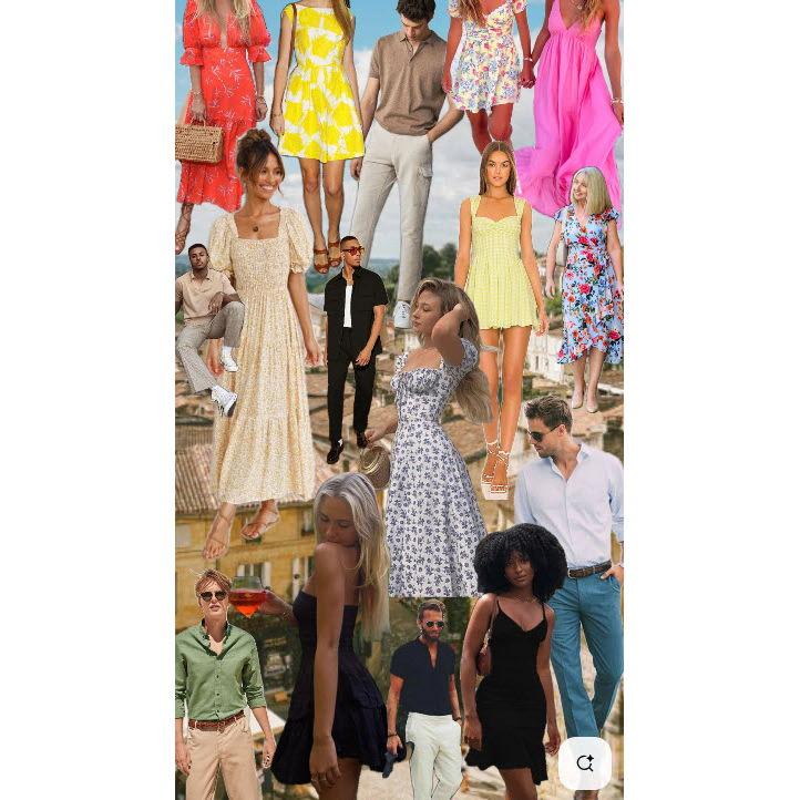 Examples of men and women's casual attire for Sunday's farewell pasta dinner.