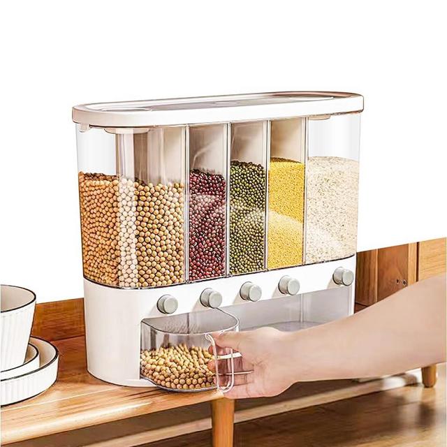 GIVEROO Rice Dispenser, Rice & Grain Storage Container Rotating Rice Storage Bucket One-Click Round Rice Output for Beans, Rice Beans Grains and Coffee