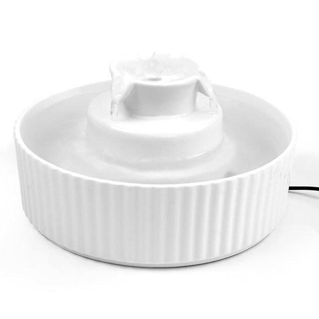 Waatoos Ceramic Cat Water Fountain, 2.1L/71oz Cupcake Pet Water Fountain for Cats and Dogs, Automatic Pet Drinking Fountain with Pump, Filter & Foam (White)