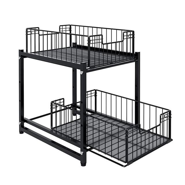 GCWPINFO Under Sink Organizers and Storage,2-Tier Pull-Out Cabinet Organizer with Sliding Drawers,Stackable Under Sink Organizer for Kinchen&Bathroom(Black)
