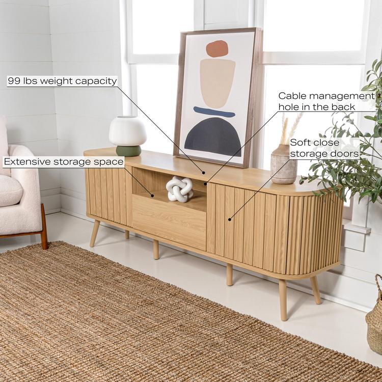 JONATHAN Y, Damien Farmhouse Curved TV Stand with Drawer & Storage