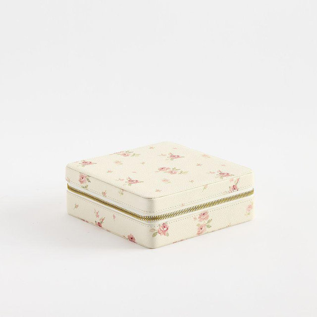 LoveShackFancy Leather Floral Jewelry Travel Case