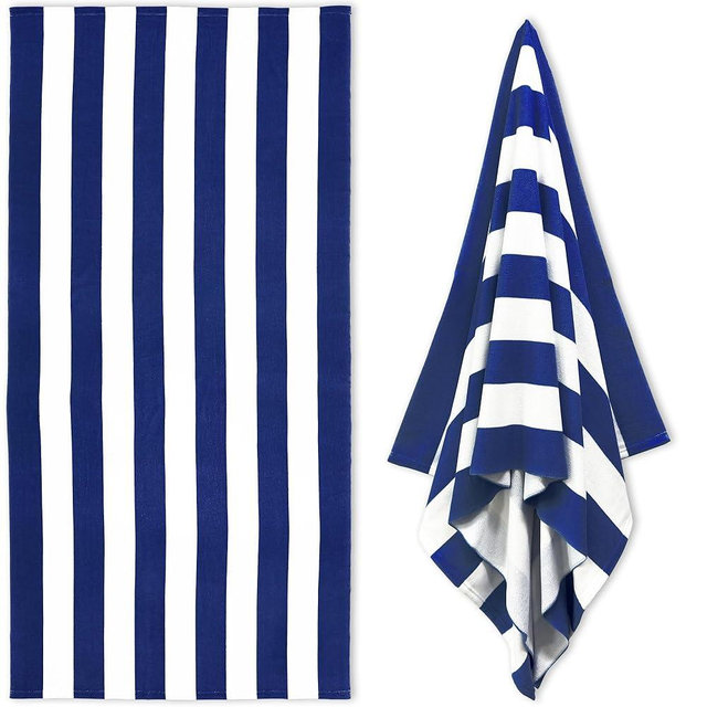 HENBAY Large Oversized Beach Towel - 35 x 70 Inch Microfiber Pool Towel, Navy Striped Quick Dry Cabana Swim Towel