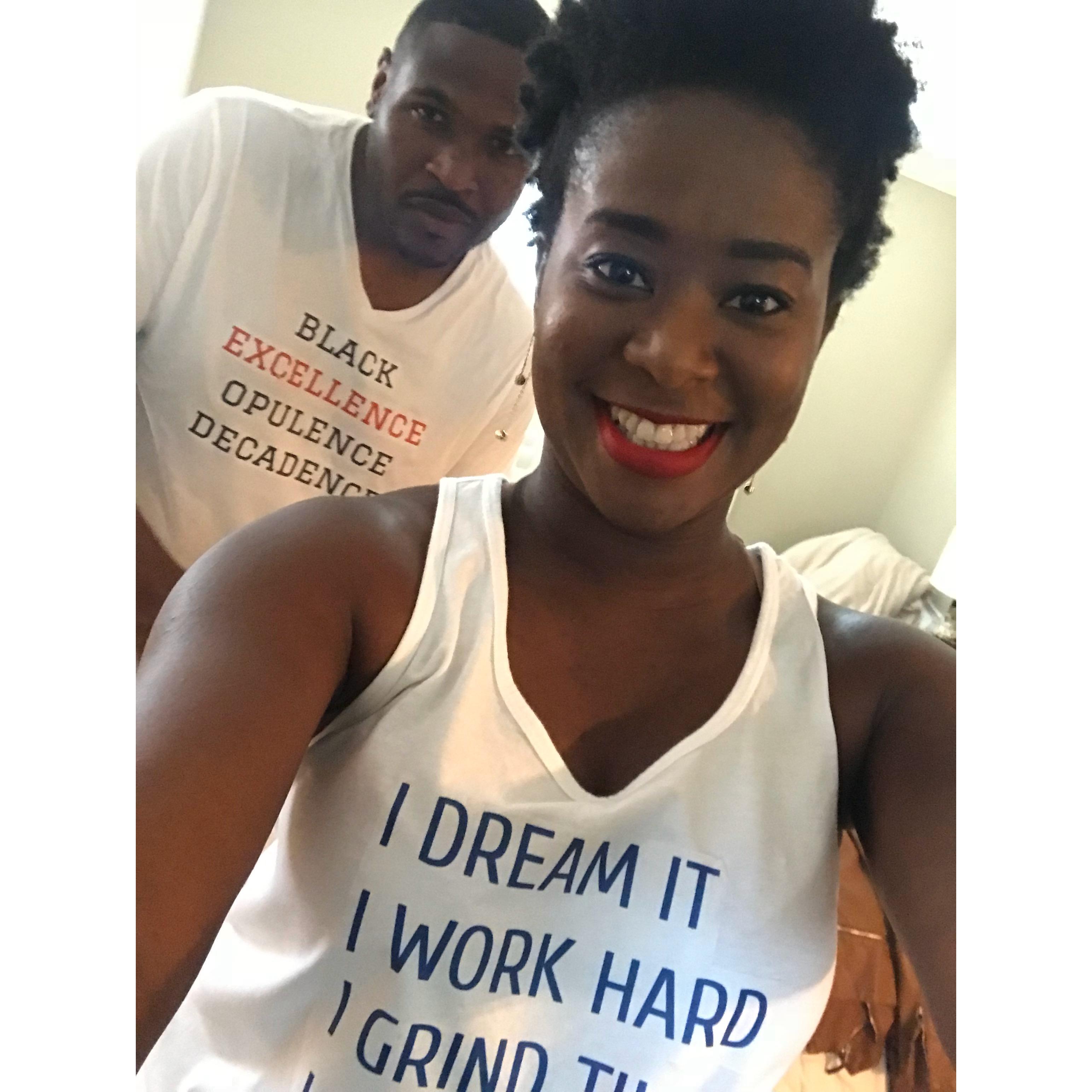 Wearing Beyonce and Jay-Z's shirts to attend the Jay-Z Beyonce concert summer 2018.