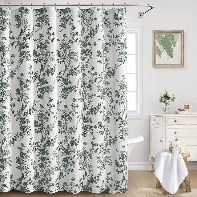 XOGUIBO Green Floral Shower Curtain,Vintage Cotton Cottagecore Shower Curtains for Bathroom, 72" W x 72" L