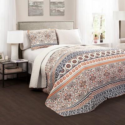 Nesco Quilt Navy/ Coral 3 Piece Set - Lush Décor