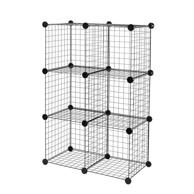 Amazon Basics 6-Cube Wire Grid Stackable Storage Shelves, 12 x 12-Inches, Black, 12.6"D x 26"W x 38"H