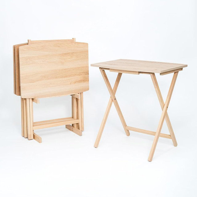(2 Pcs) 26" Folding Tray Tables, Solid Rubberwood, Small Folding Table,Natural Wood Finish