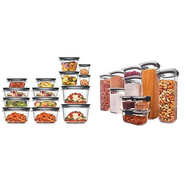 Rubbermaid Meal Prep Premier Food Storage Container, 28 Piece Set, Grey & Brilliance Pantry Organization & Food Storage Containers with Airtight Lids, Set of 10 (20 Pieces Total)