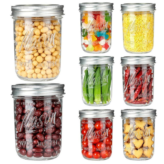 Wide Mouth Mason Jars 16 oz with Lids [8 Pack], Mason Jars with Lids, Canning Jars with Leak Proof, 16 oz Glass Jars for Fermenting, Meal Prep, Freezing, Preserving