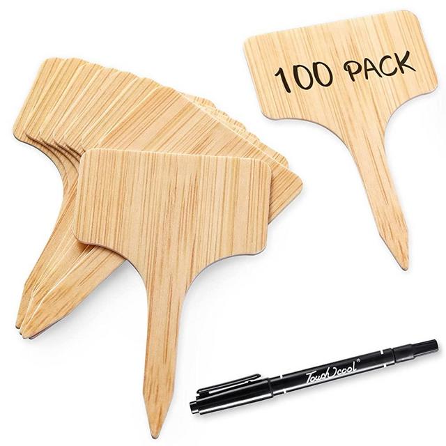 100pcs Plant Labels, Garden Plant Markers, Plastic T-Type Plant Tags with Marker Pen, Waterproof Garden Signs for Outdoor Garden Plants Garden Potted Plants (3.9” x 2.4” )