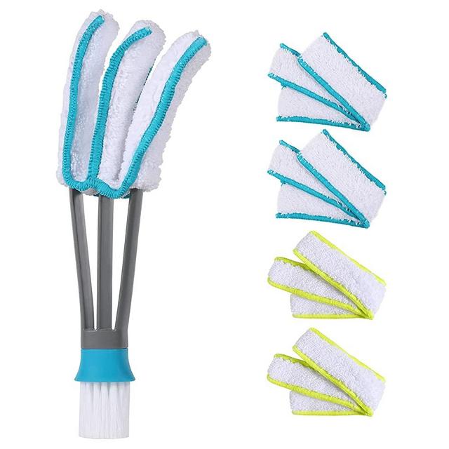 Blind Cleaner Duster Brush with 4 Microfiber Sleeves Blind Cleaning Tools for Vertical Blinds Air Conditioner Jalousie Dust Ceiling Fans Car Vents Jalousie Dust Collector