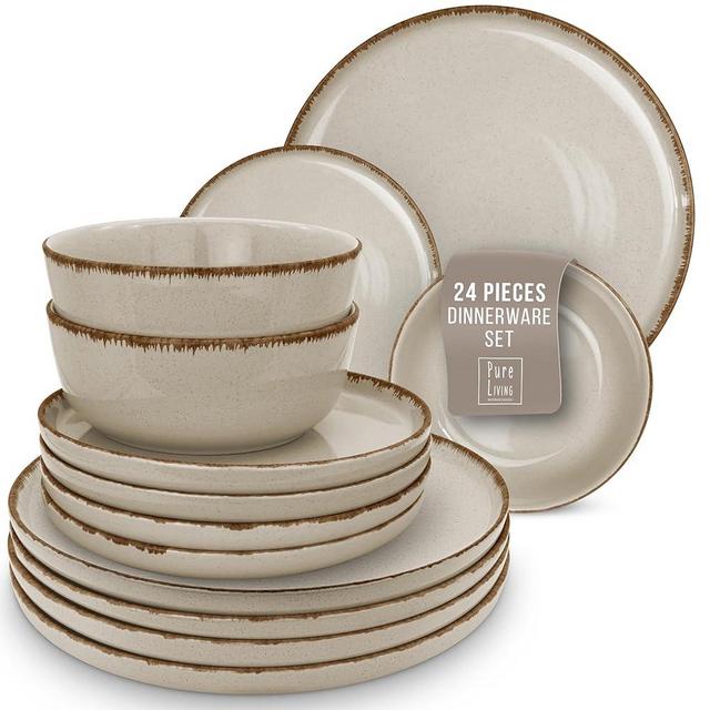 Stoneware dinnerware set 8 persons Rustic 24 pcs - Rustic design dinnerware set, dishwasher safe - Bowl and plate set - Pure Living dinnerware in beige…