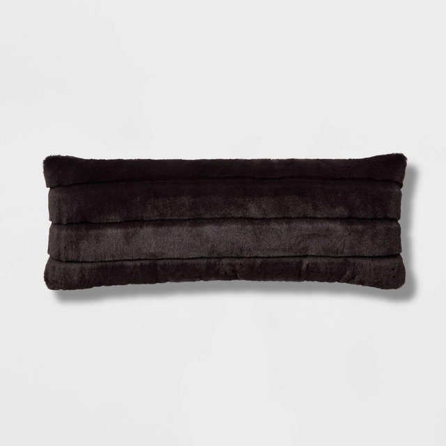 Oversized Oblong Faux Fur Channeled Decorative Throw Pillow Black - Threshold™