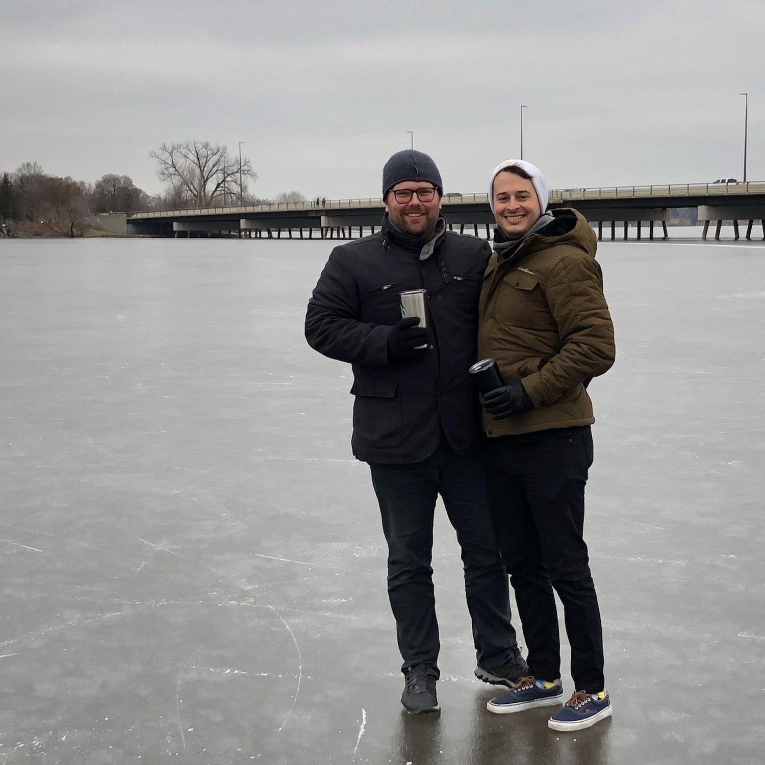 Minnesotans have a suicidal willingness to walk on their lakes during winter. Not shown in this picture is the sheer terror that I was grappling with at the time.