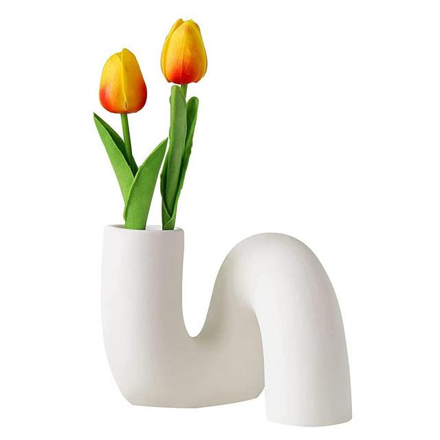PhiDor White Twist Pipe-Shaped Ceramic Flower Vase for Decor,Modern Minimalist Abstraction Vases,Farmhouse Decorative vase for Centerpieces,Kitchen,Office, Living Room,Wedding Floral Decoration(White)