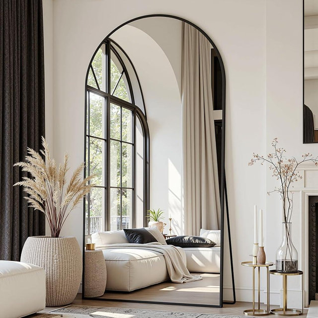 Suidia Arched Full Length Mirror, 78"x38" Floor Mirror Freestanding, Floor Standing Full Body Mirror with Stand for Bedroom, Hanging Leaning Mounted for Living Room Cloakroom, Black