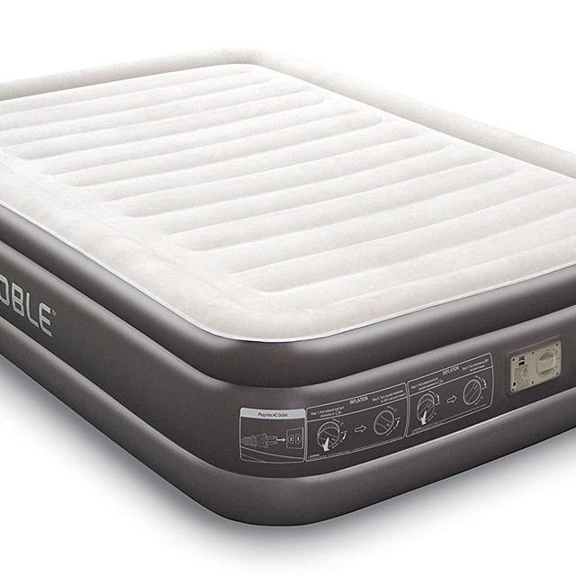 Noble QUEEN SIZE Comfort DOUBLE HIGH Raised Air Mattress - Top Inflatable Airbed with Built-in Pump - Elevated Raised Air Mattress Quilt Top & 1-year GUARANTEE
