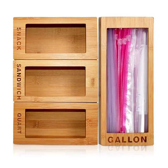 Ziplock Bag Storage Organizer - Ziplock Bag Organizer - Plastic Bag Organizer - Baggie Organizer Dispenser for Drawer - Bamboo Sandwich Bag Organizer - Food Storage Bag Organizer - Kitchen Bag Holder