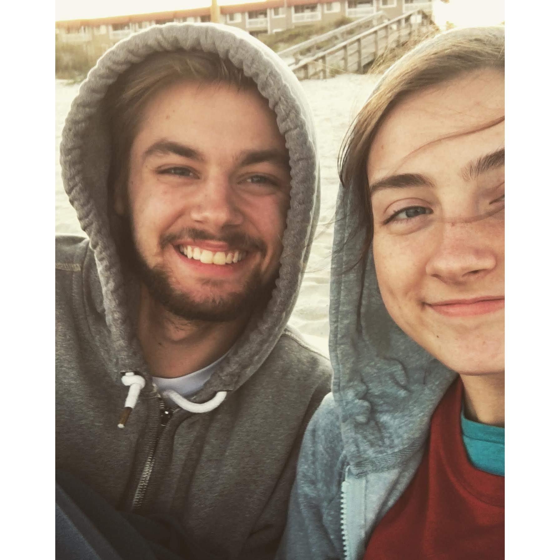 One of our favorite dates, consisting of pizza on a cold beach in Savannah