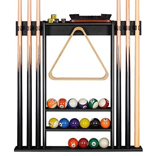 XCSOURCE Pool Cue Rack Only, Pool Stick Holder Wall Mount, 6 Pool Billiard Stick + Ball Set Wall Cue Rack, Made of 100% Solid Pine Wood, Compact Billiard Table Accessories for Man Cave