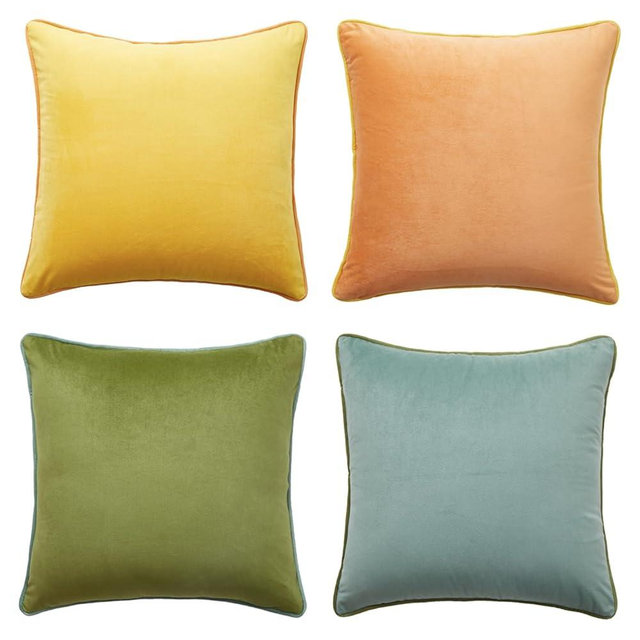MONDAY MOOSE Decorative Throw Pillow Covers Cushion Cases, Set of 4 Soft Velvet Modern Double-Sided Designs, Mix and Match for Home Decor, Pillow Inserts Not Included (16x16 inch, Yellow/Green)