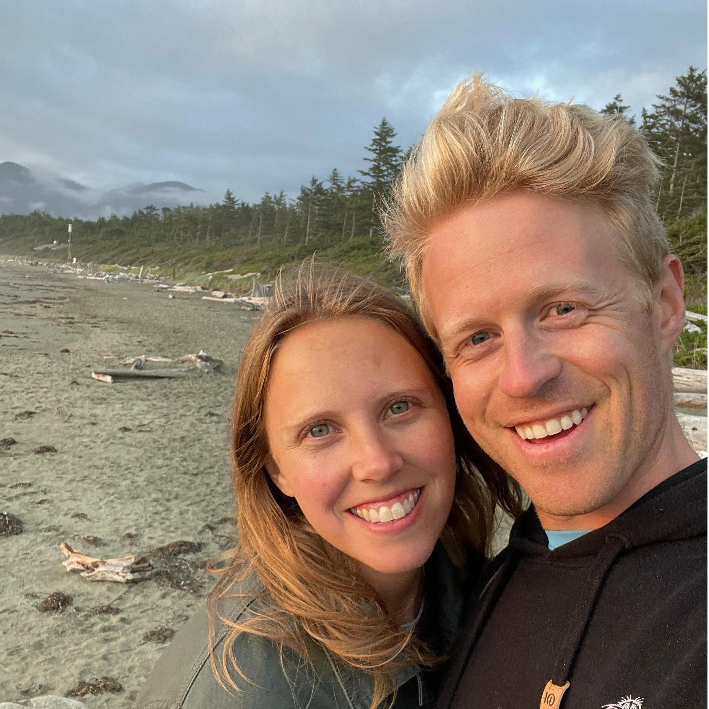 Turner and Sarah took a long-awaited trip to Vancouver in August 2021 - this picture was taken at sunset in Tofino, a beach town in Vancouver right on the Pacific Ocean.