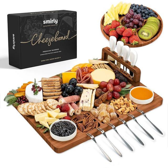SMIRLY Charcuterie Boards Gift Set: Charcuterie Board Set, Bamboo Cheese Board Set - House Warming Gifts New Home, Wedding Gifts for Couple, Bridal Shower Gift